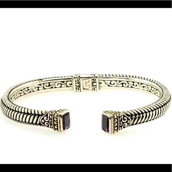 Samuel Benham Sterling Silver & 18K Gold with Amethyst Hinged Cuff Bracelet - Picture 11 of 16